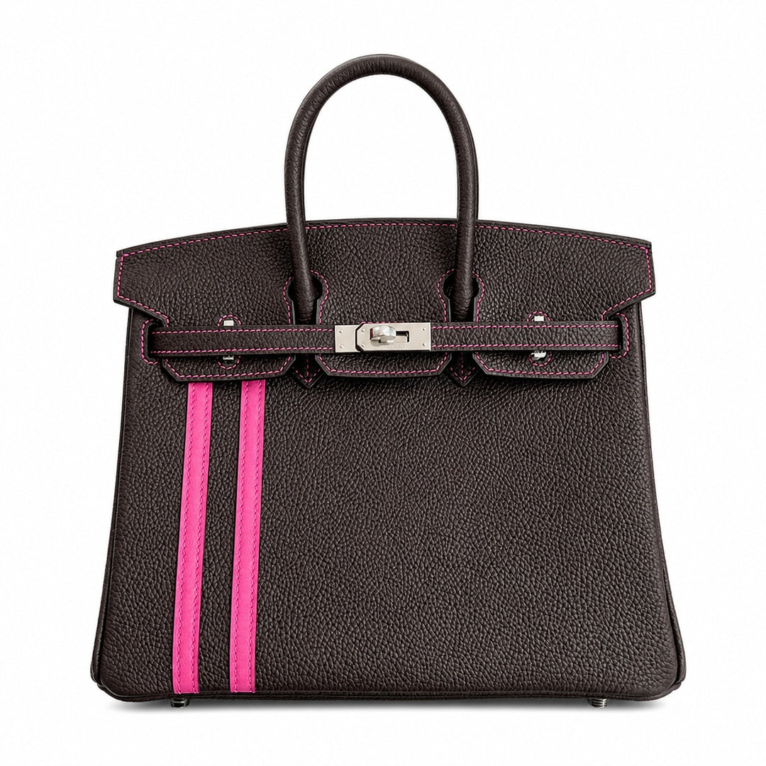 Mini Birkin 25cm Officier Edition in Chocolate Brown Togo & Pink Swift Calfskin