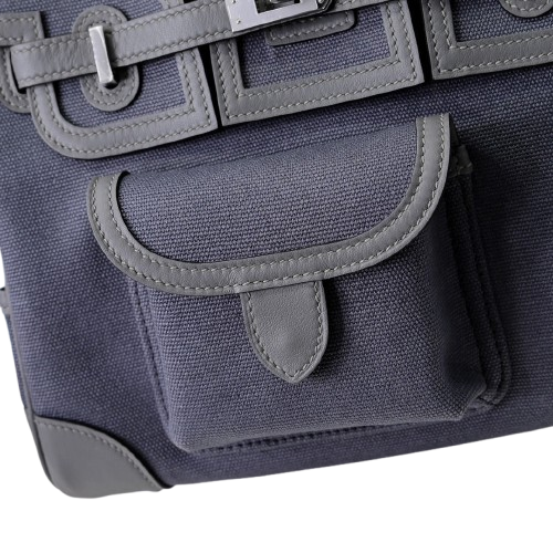 Birkin Cargo 25 Etain Grey Swift Leather and Canvas Splicing Bag