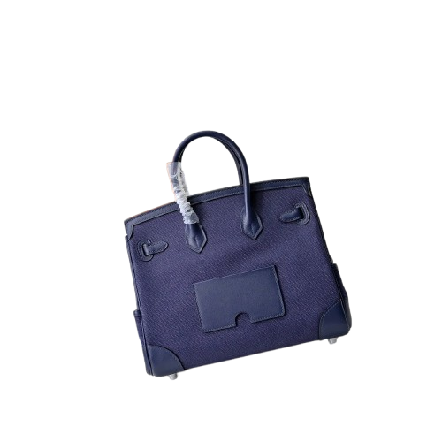 Birkin Cargo 25 Navy Blue Swift Leather and Canvas Splicing Bag