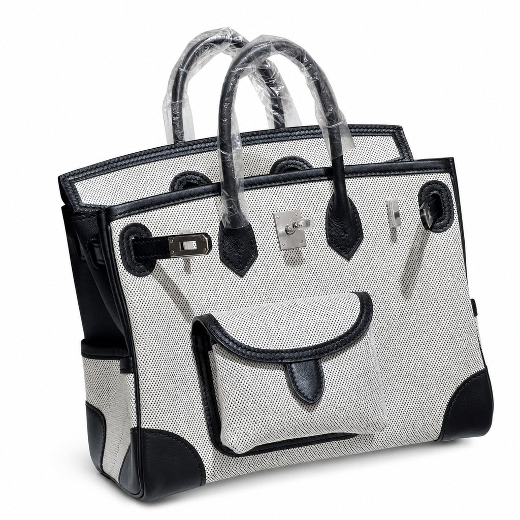 Birkin Cargo 25 Black Leather and Ecru Canvas Multi-Pocket Mini Bag