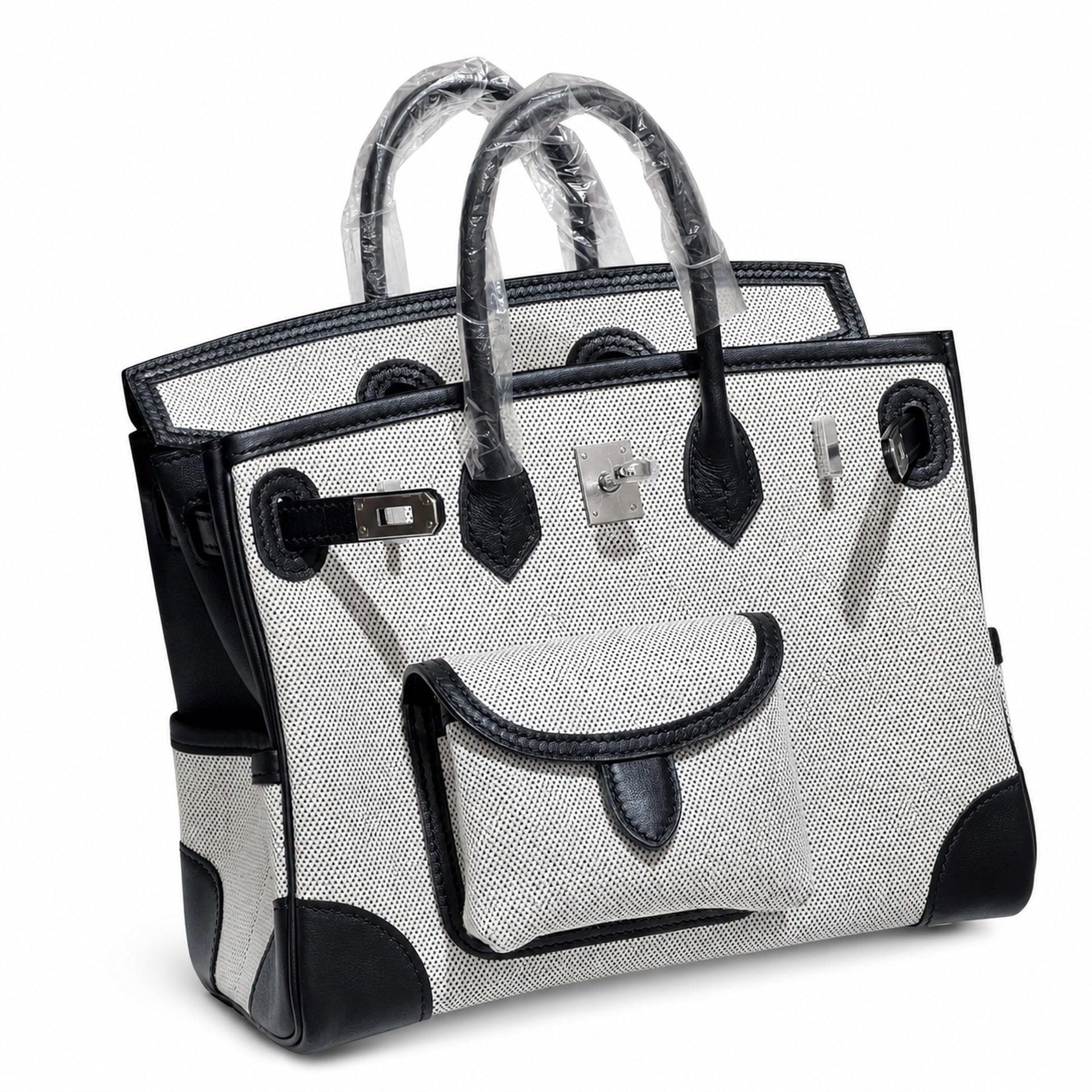 Birkin Cargo 25 Black Leather and Ecru Canvas Multi-Pocket Mini Bag