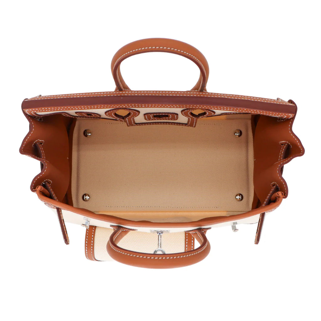 Multi-Pocket Birkin Cargo 25cm Tote in Gold Brown Leather & Canvas