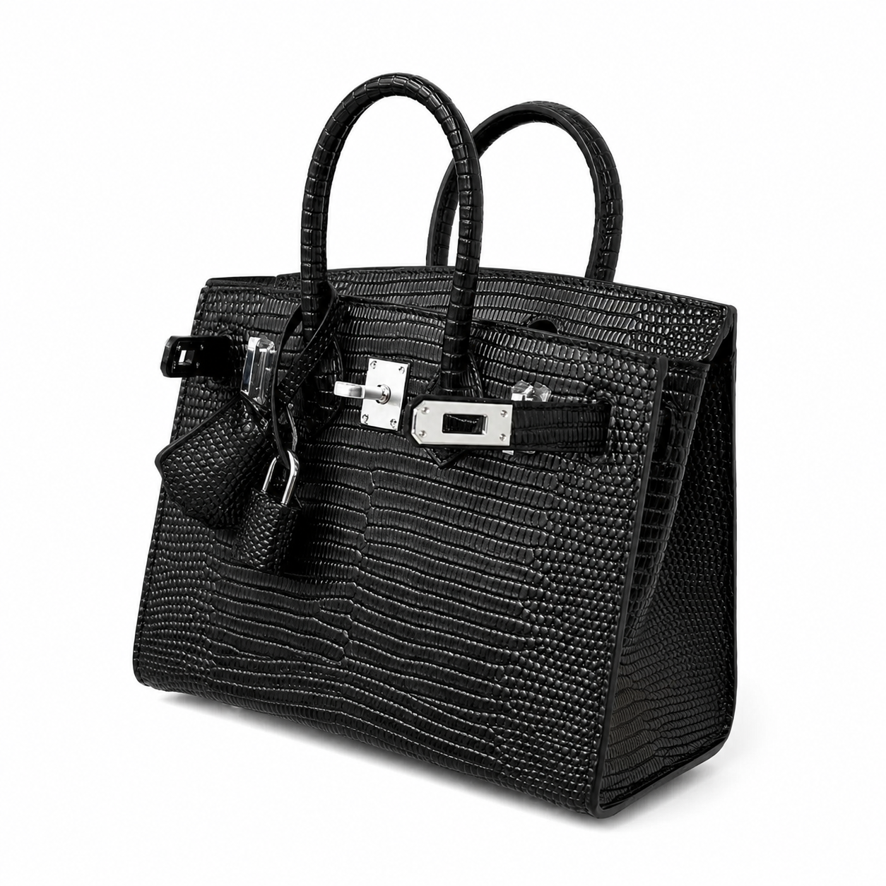 Mini Birkin 20cm Outer Stitching Tote Bag in Black Lizard Pattern