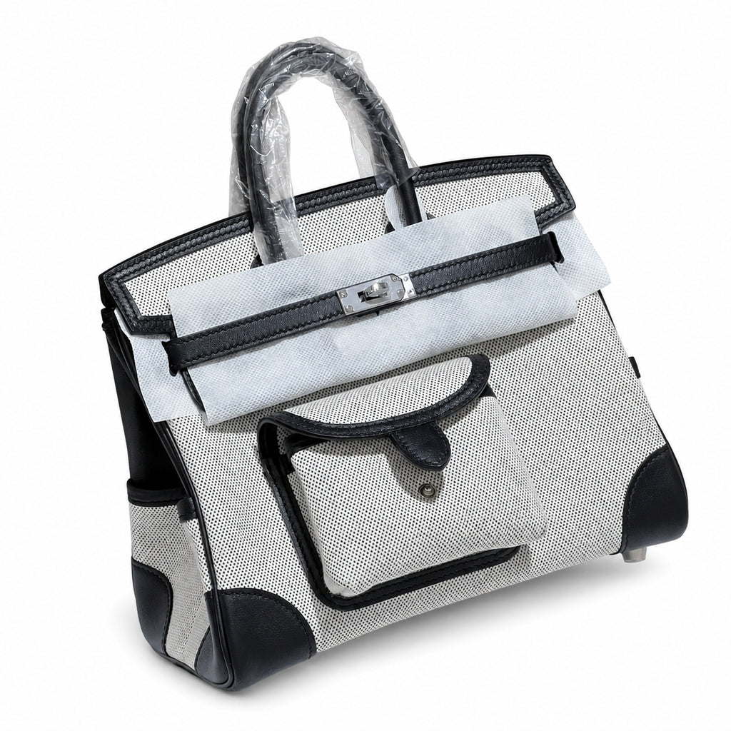 Birkin Cargo 25 Black Leather and Ecru Canvas Multi-Pocket Mini Bag