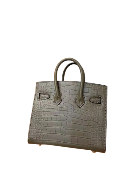 Mini Birkin 20cm Outer Stitching Tote Bag in Taupe Crocodile Pattern