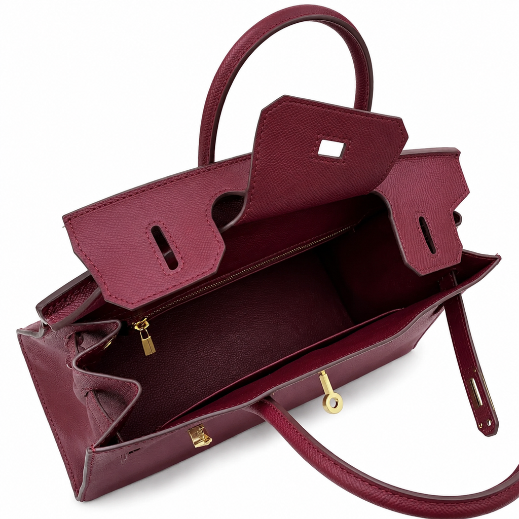 Birkin Style 25/30 Sellier in Bordeaux Epsom Leather (Gold Hardware)