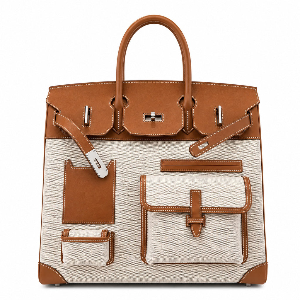 Birkin Cargo 40 Gold Leather and Toile Canvas Multi-Pocket Bag
