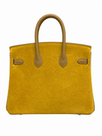 Birkin 25 Retourne in Yellow Swift Leather and Suede Grizzly (Palladium Hardware)
