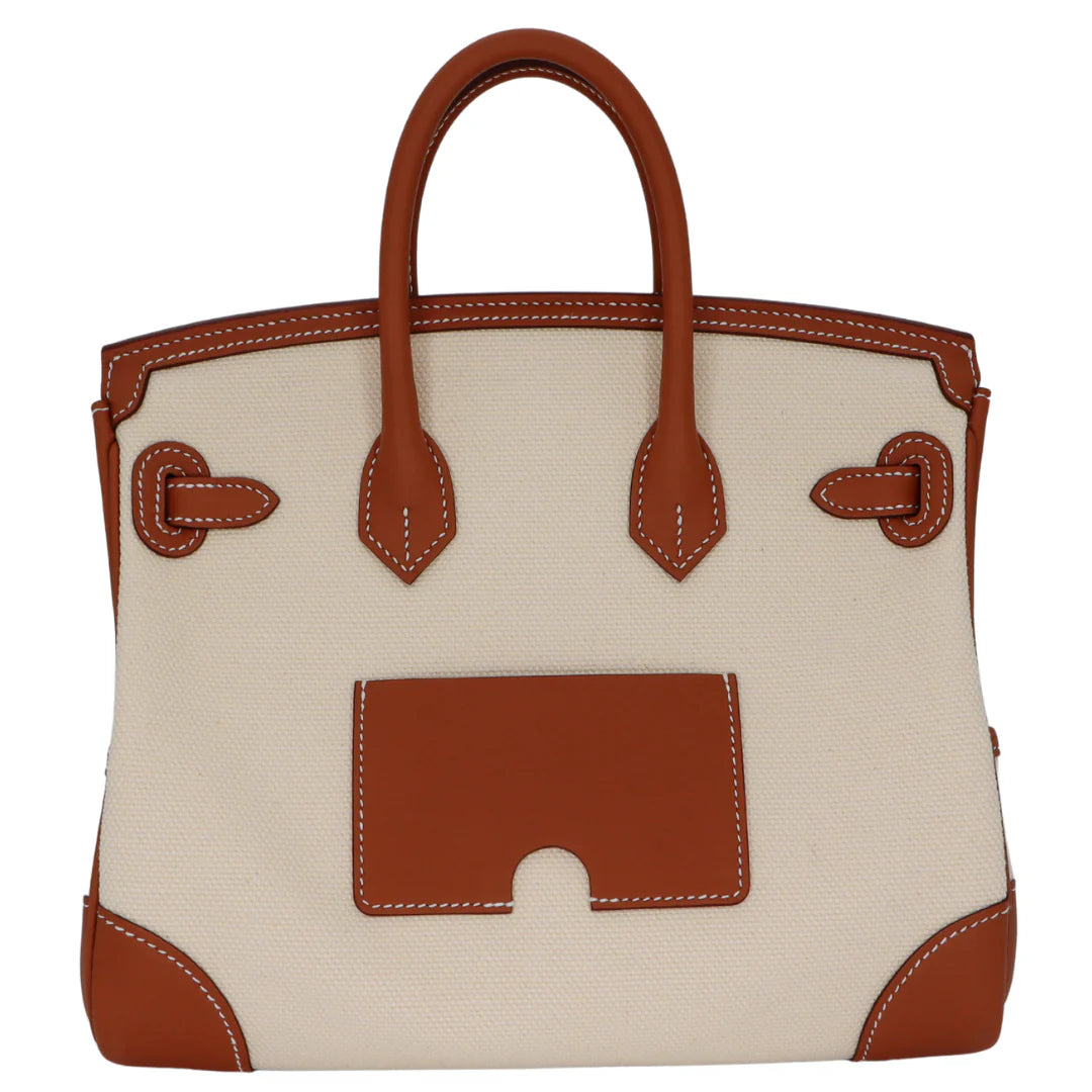 Multi-Pocket Birkin Cargo 25cm Tote in Gold Brown Leather & Canvas