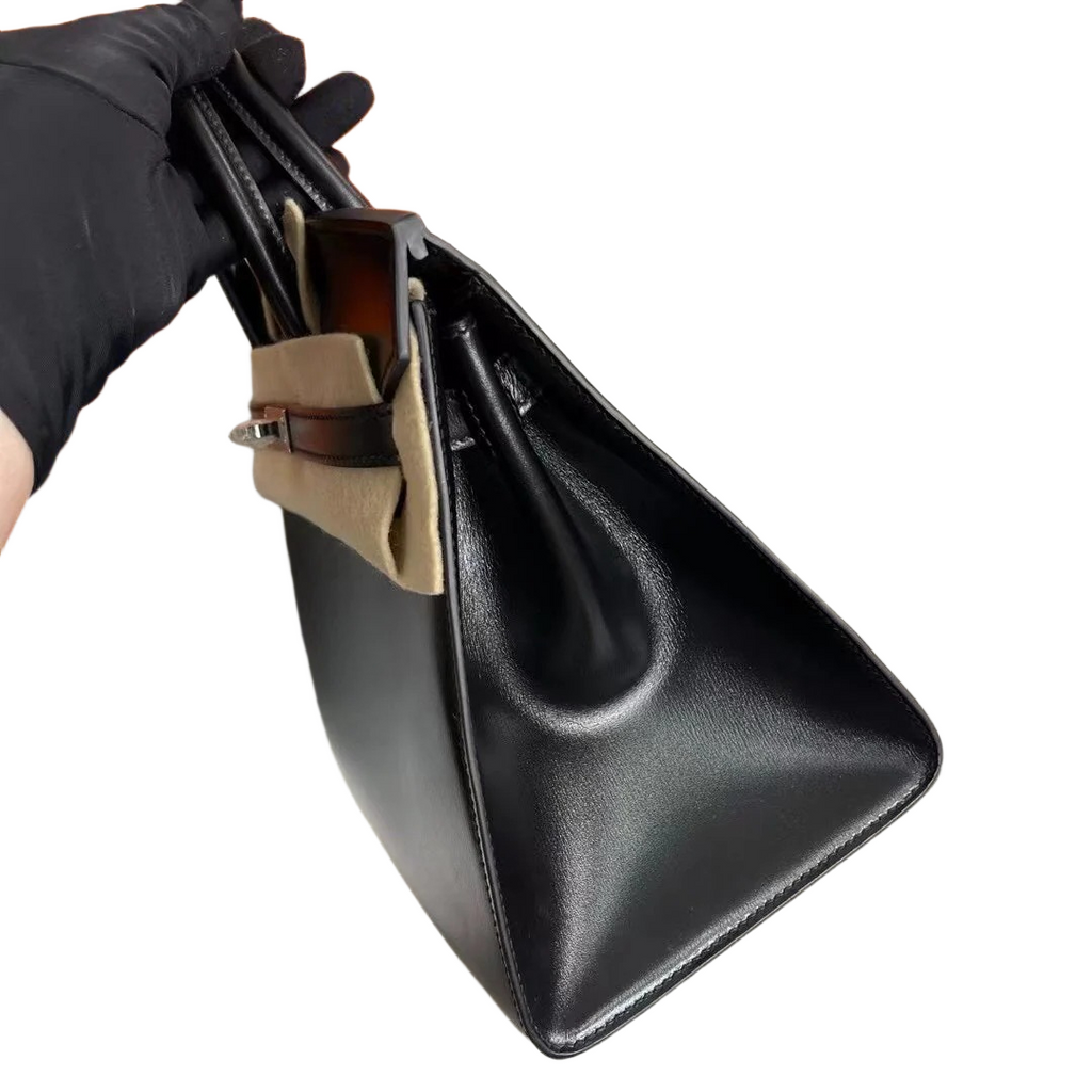 Hermès Birkin 25 Sellier Noir Box Calfskin Silver Hardware