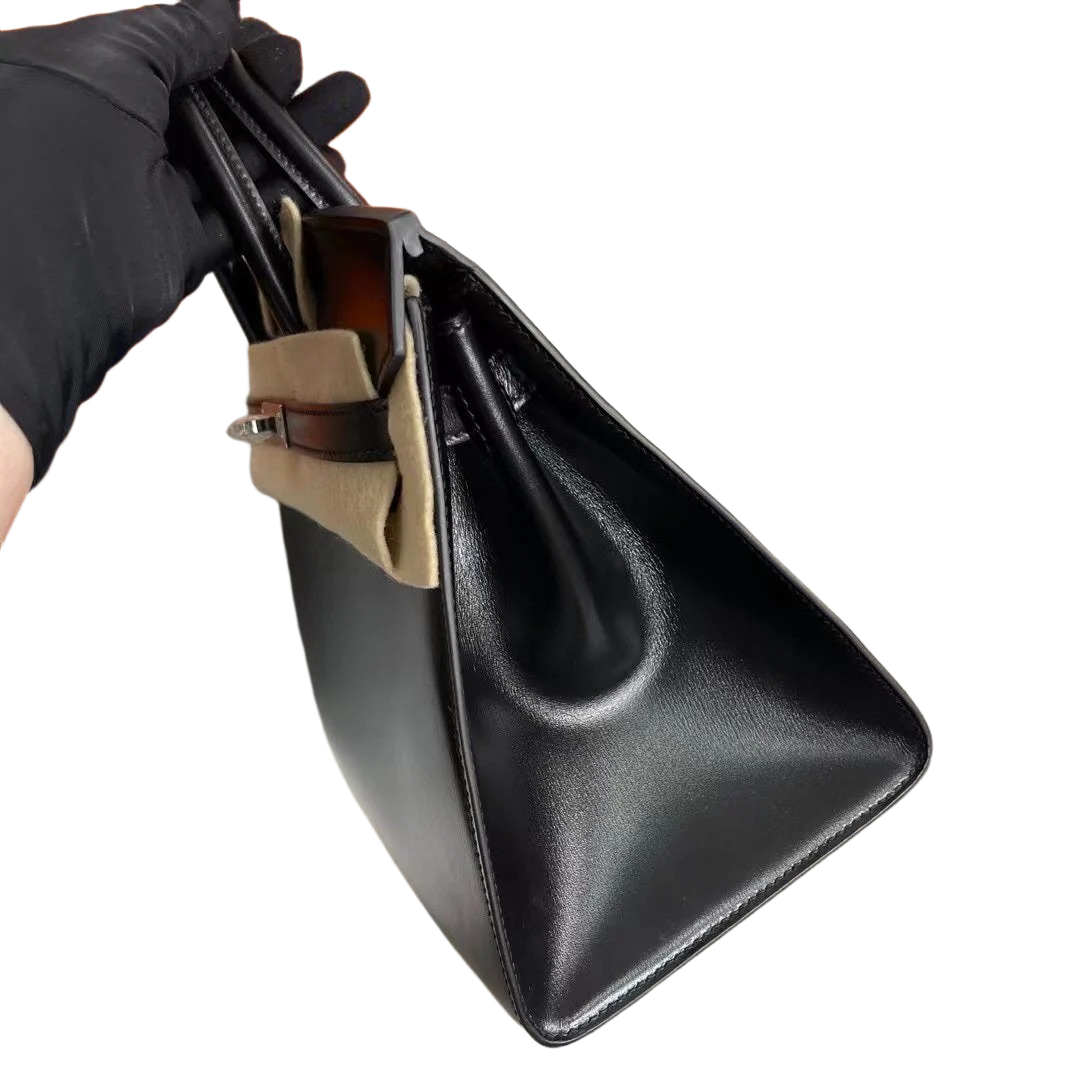 Hermès Birkin 25 Sellier Noir Box Calfskin Silver Hardware