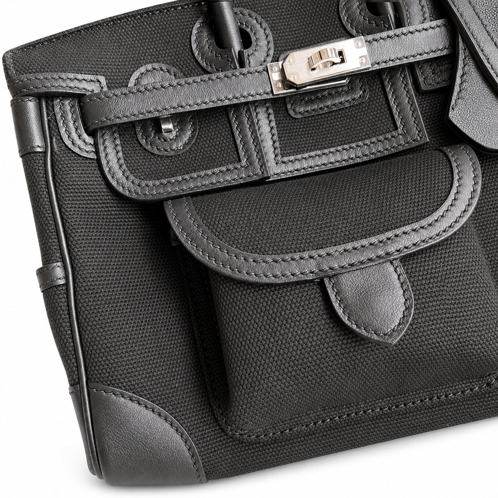 Birkin Cargo 25 All Black Swift Leather and Canvas Multi-Pocket Bag