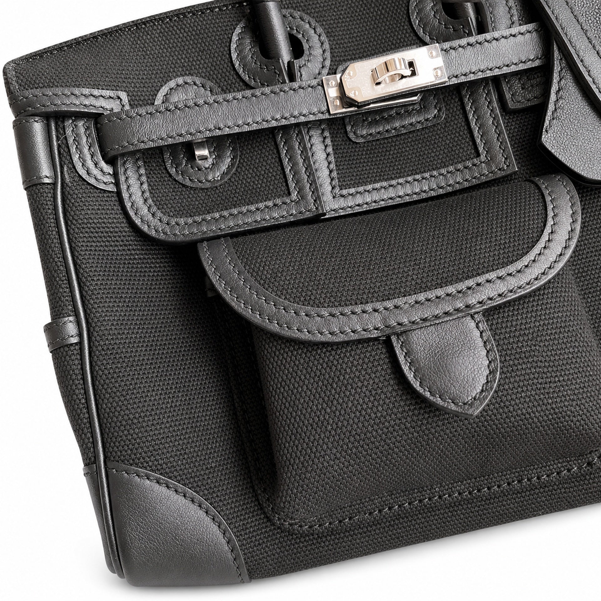 Birkin Cargo 25 All Black Swift Leather and Canvas Multi-Pocket Bag