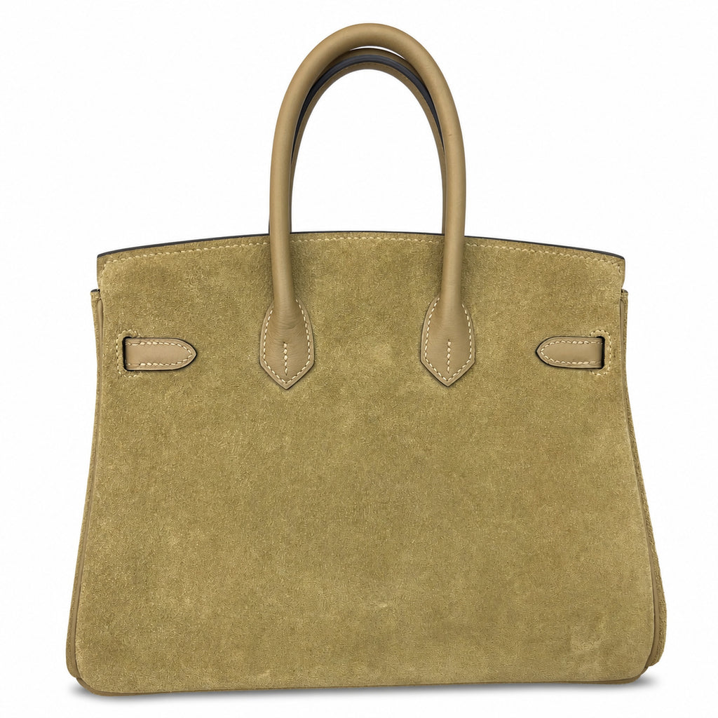 Elegant Neutral Birkin 25cm Grizzly Beige Suede Luxury Top-Handle Tote
