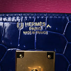 Birkin Blue Croc Embossement Leather Handbags Metal Lock Satchel Bag