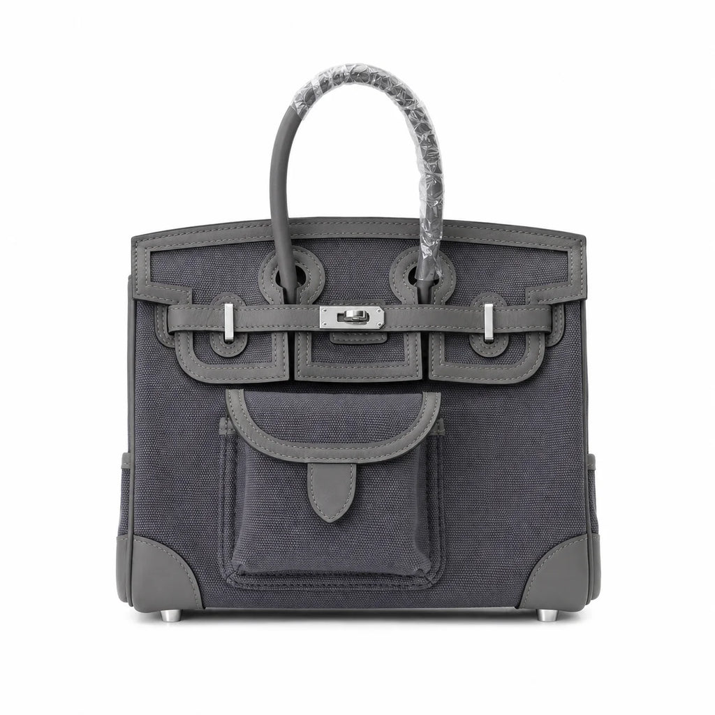 Birkin Cargo 25 Etain Grey Swift Leather and Canvas Splicing Bag
