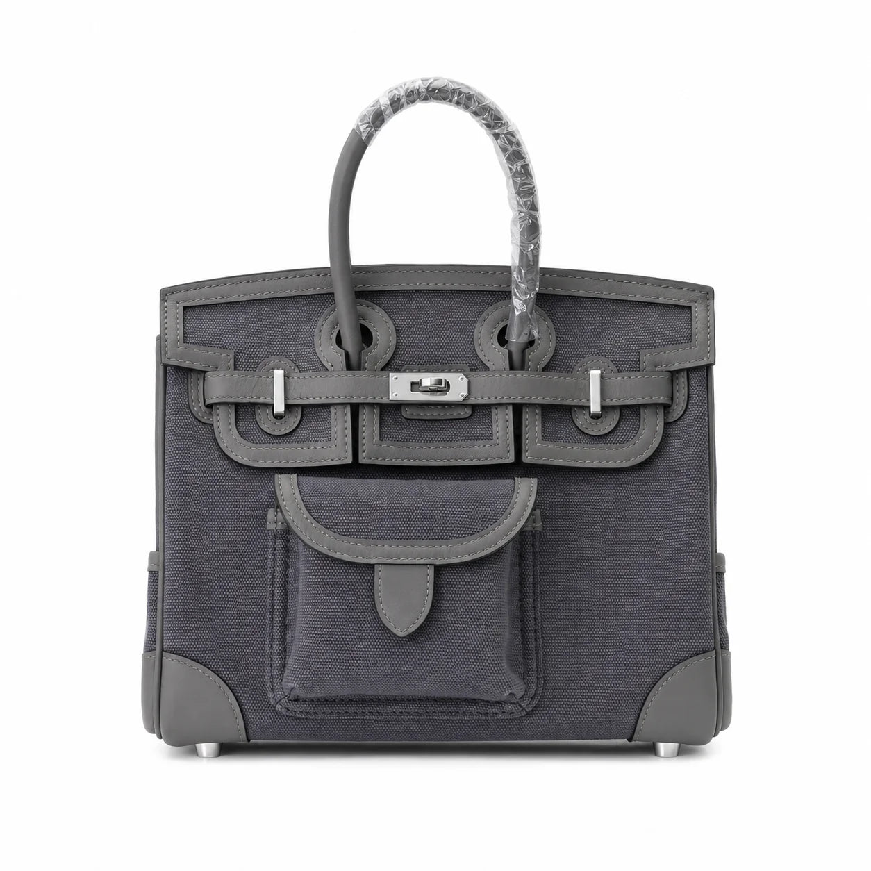 Birkin Cargo 25 Etain Grey Swift Leather and Canvas Splicing Bag