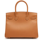 Birkin Sellier 25 Gold Epsom Leather Rolled Handles Gold Hardware Handbag