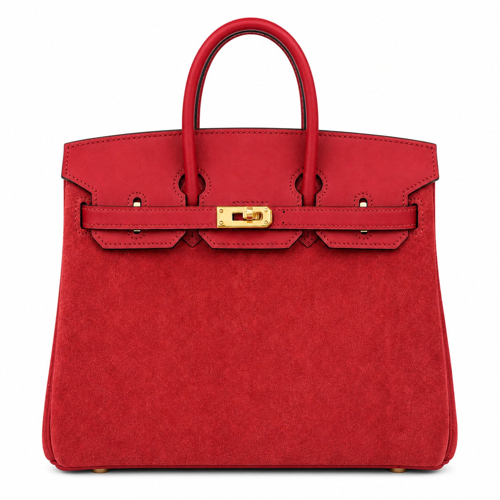 Rare Runaway Birkin 25cm Grizzly Rouge Casaque Suede Luxury Tote