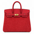 Rare Runaway Birkin 25cm Grizzly Rouge Casaque Suede Luxury Tote