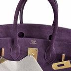 Birkin 30 Retourne in Bordeaux Suede Grizzly with White Stitching (Gold Hardware)