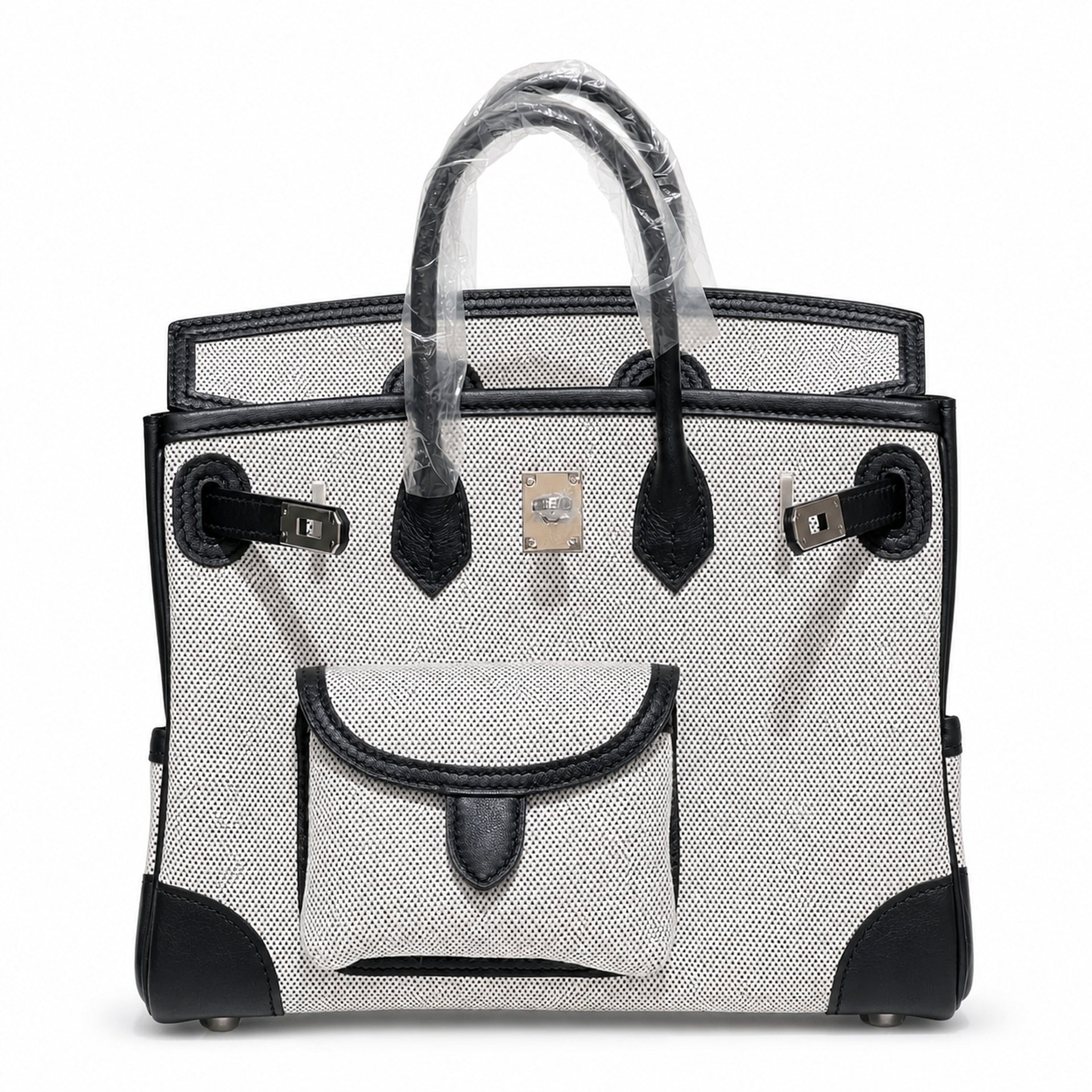Birkin Cargo 25 Black Leather and Ecru Canvas Multi-Pocket Mini Bag