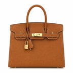 Birkin Style 25/30 Sellier in Gold Epsom Leather with White Stitching (Gold Hardware)