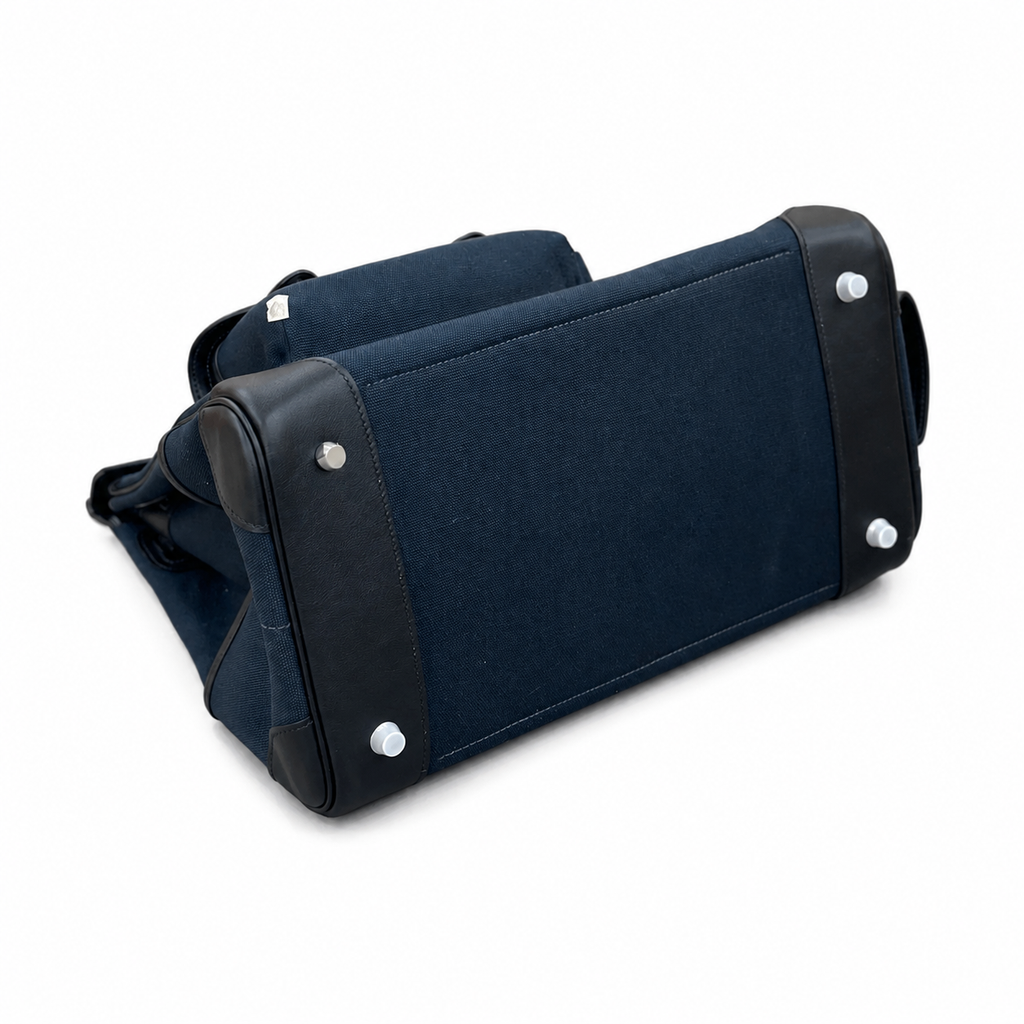 Birkin Cargo 35 in Bleu Nuit Toile Goéland and Noir Swift Leather (Palladium Hardware)