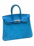 Birkin 25 Retourne in Bleu Zanzibar Swift Leather and Suede Grizzly (Palladium Hardware)