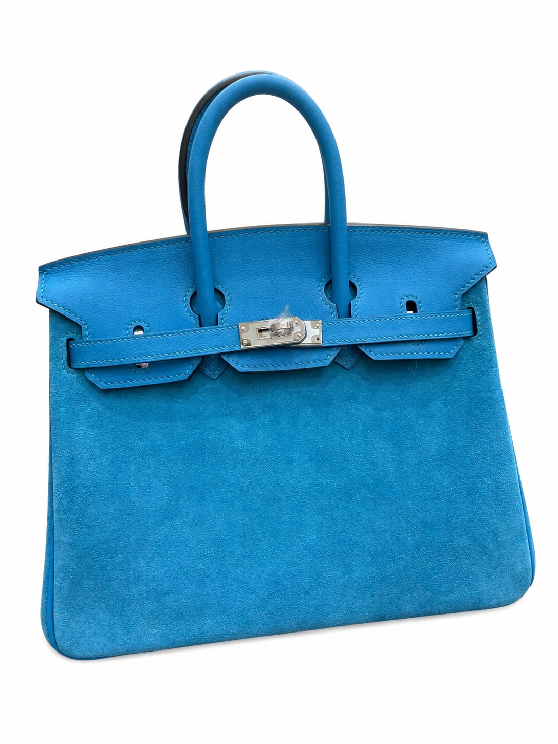 Birkin 25 Retourne in Bleu Zanzibar Swift Leather and Suede Grizzly (Palladium Hardware)