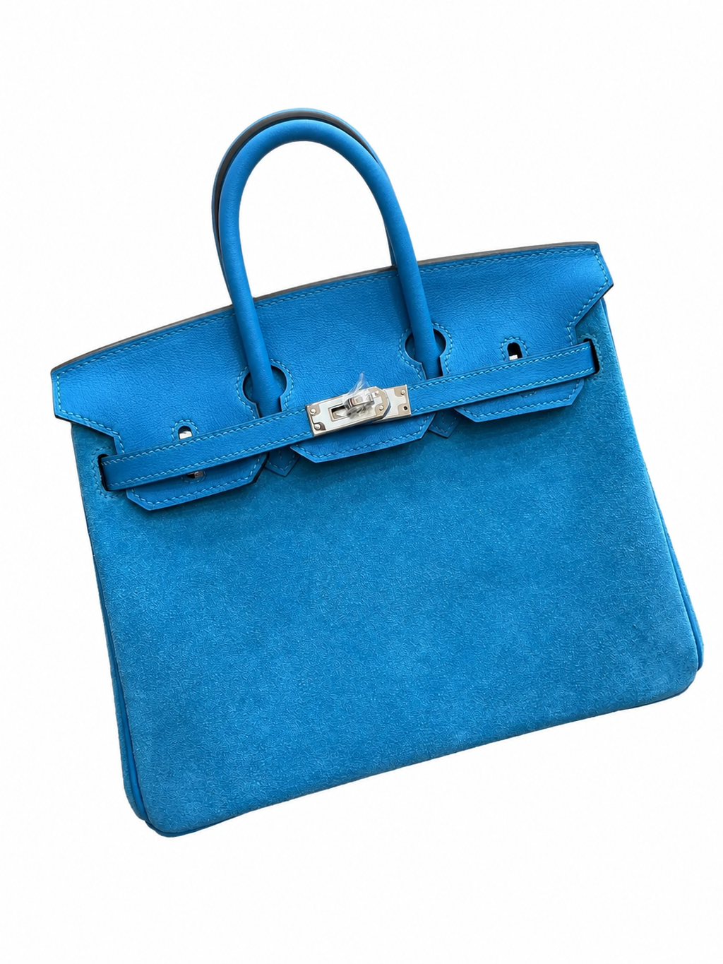 Birkin 25 Retourne in Bleu Zanzibar Swift Leather and Suede Grizzly (Palladium Hardware)