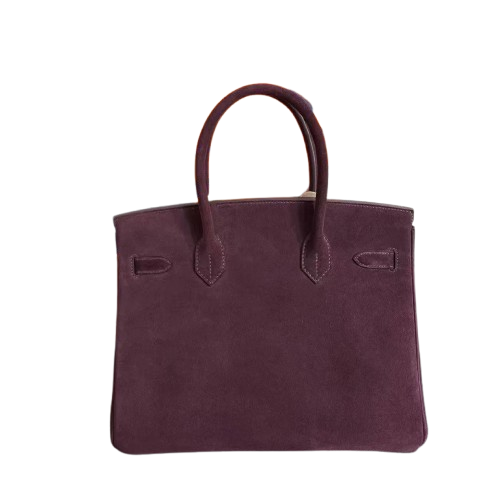 Birkin 30 Retourne in Bordeaux Suede Grizzly with White Stitching (Gold Hardware)