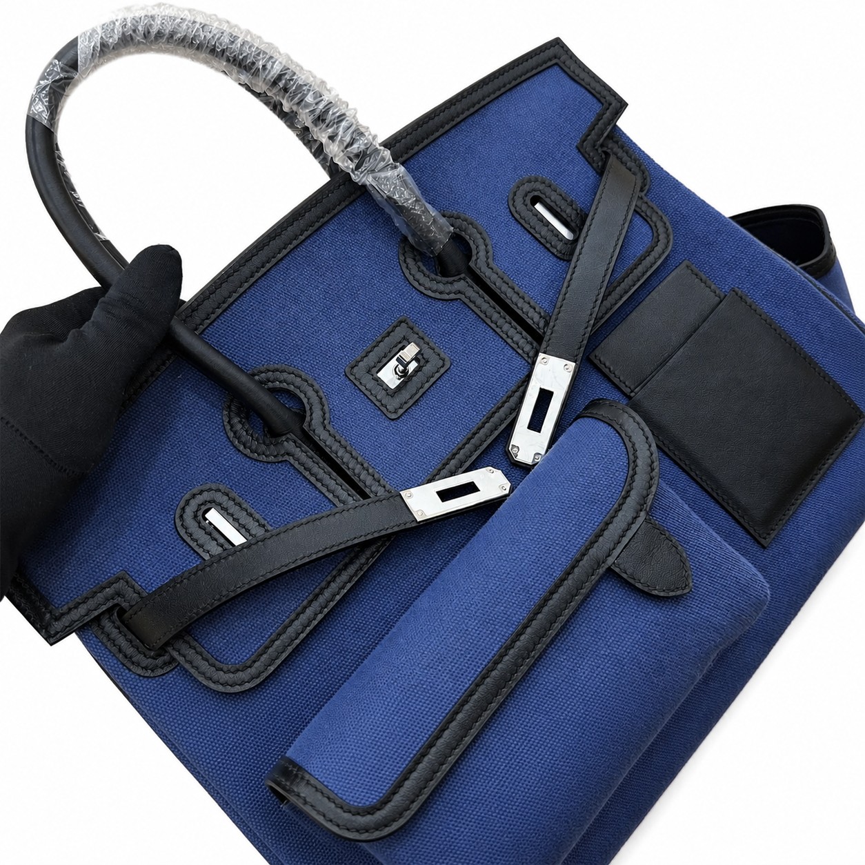 Birkin Cargo 35 in Bleu Marine Toile Goéland and Swift Leather (Palladium Hardware)