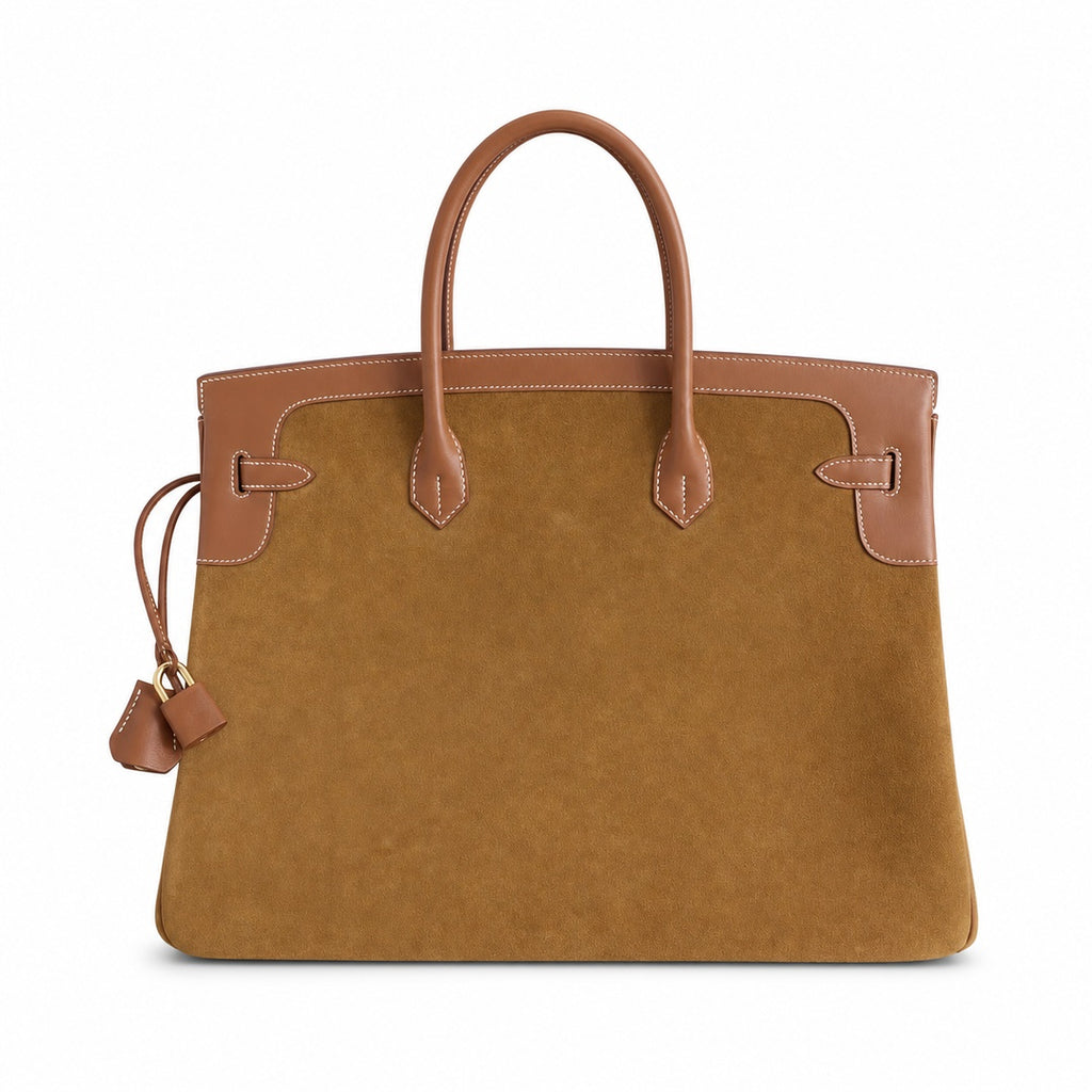 Birkin 40 Retourne in Gold Swift Leather and Suede Grizzly (Gold Hardware)