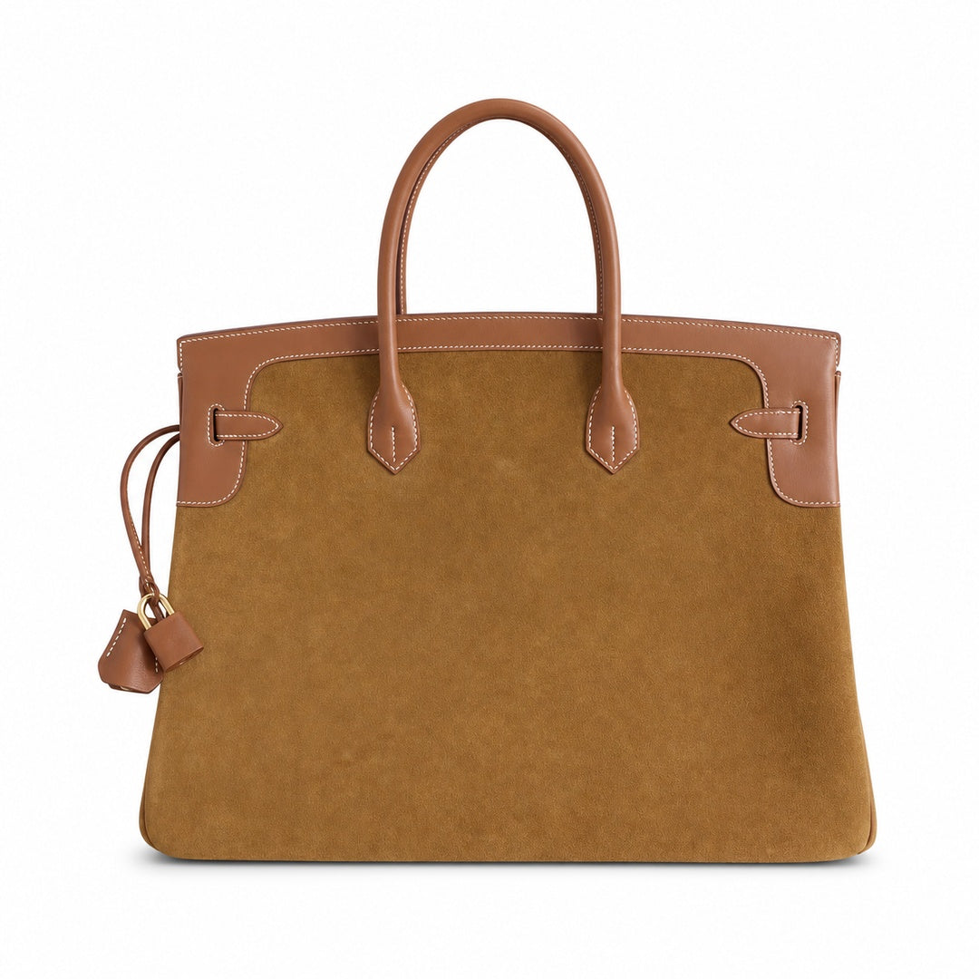 Birkin 40 Retourne in Gold Swift Leather and Suede Grizzly (Gold Hardware)